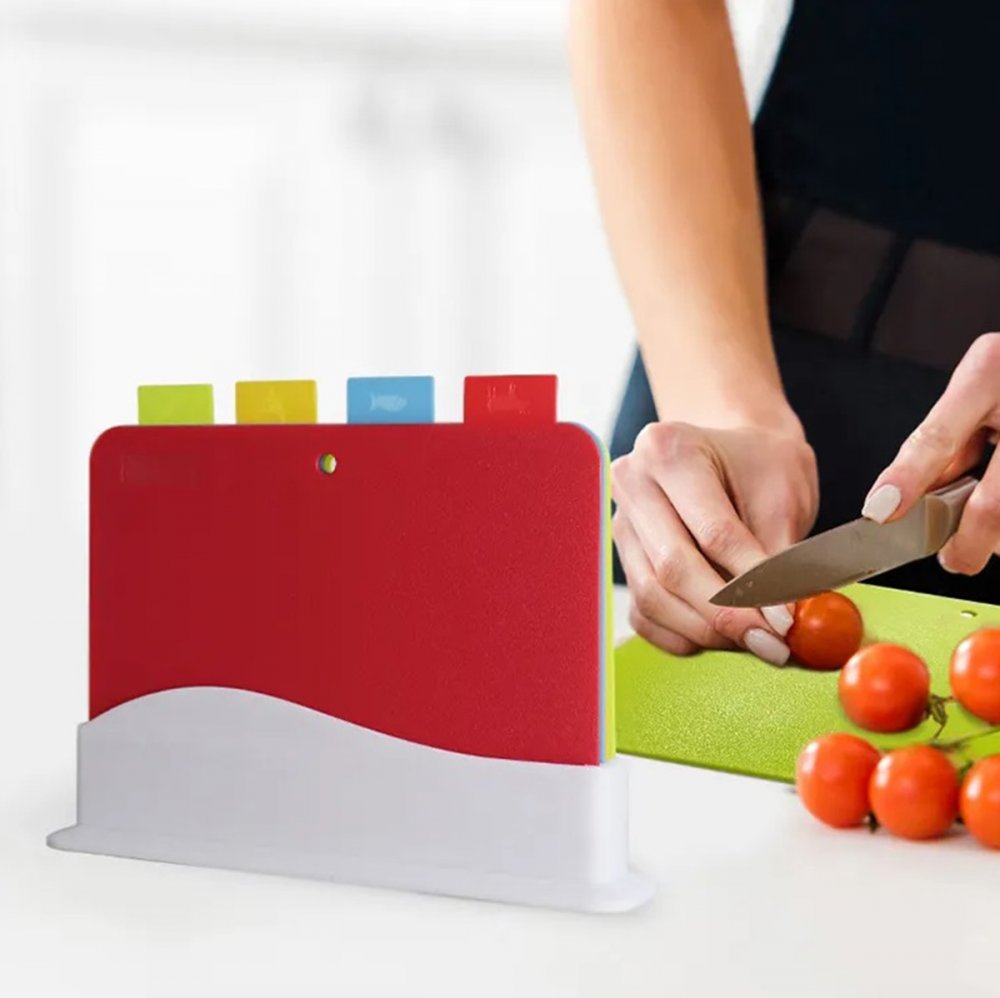 Set 4 tocatoare, UBX, plastic, suport din plastic alb, 33.6x9.2 cm, multicolor Set 4 tocatoare, UBX, plastic, suport din plastic alb, 33.6x9.2 cm, multicolor
